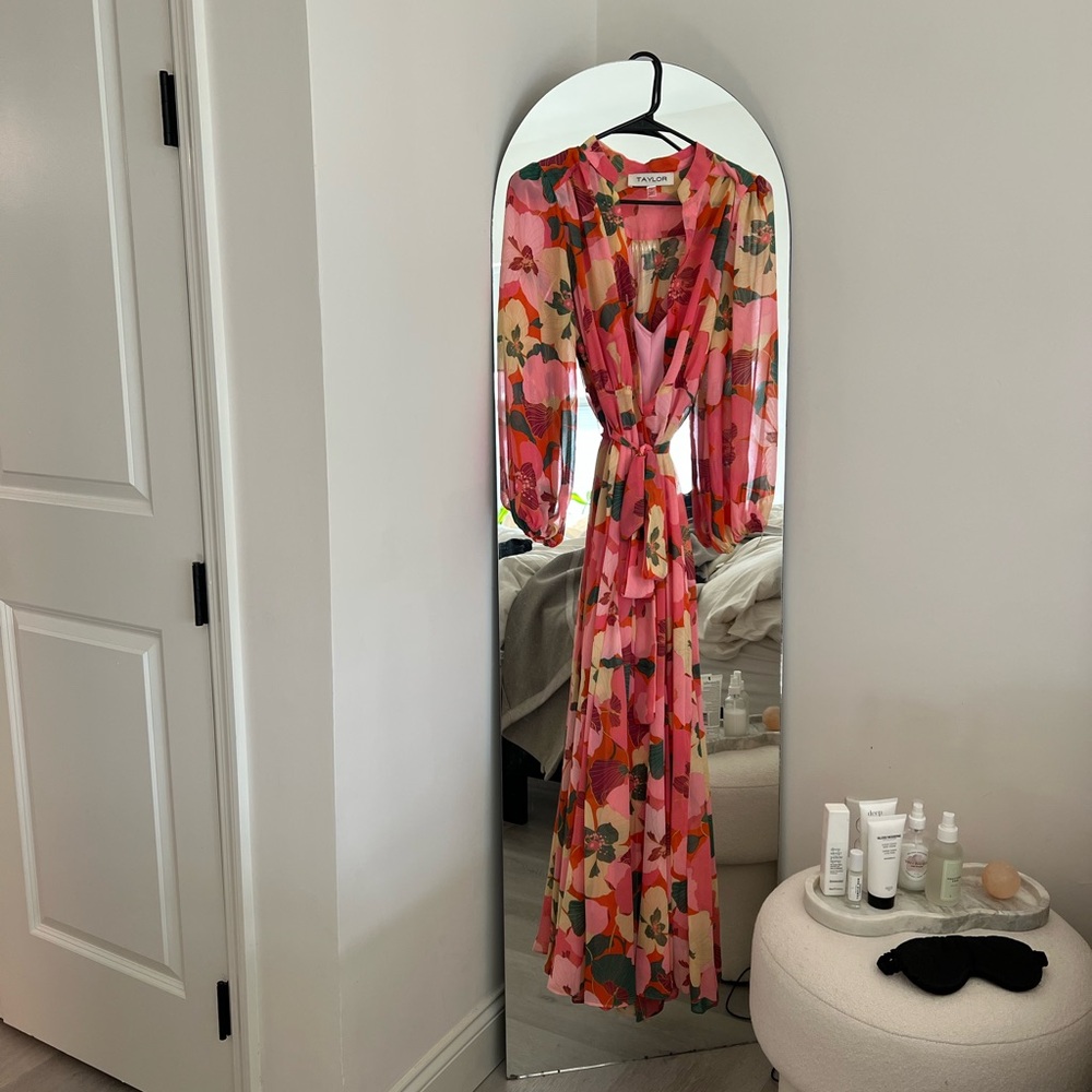 Taylor Pink and Red Floral Dress